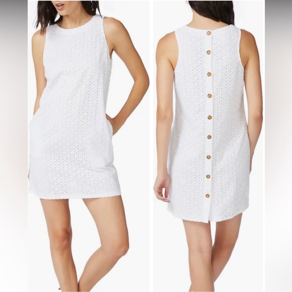 Court & Rowe White eyelet Sleeveless lined pocket summer dress women size 10